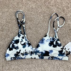 NWT RVCA blue white tie dye triangle bikini top sm